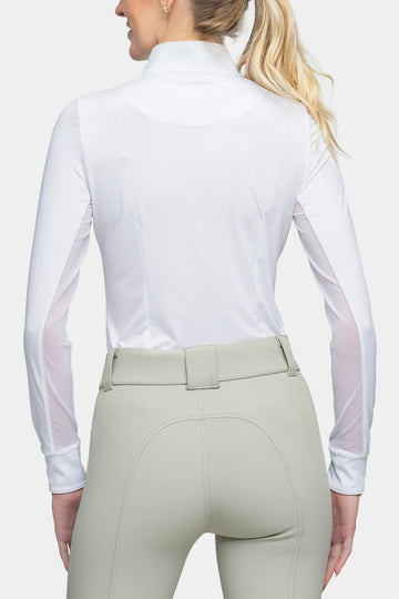 Kastel Denmark Long Sleeve White Tailored Show Shirt with Lithograph Leaf Trim